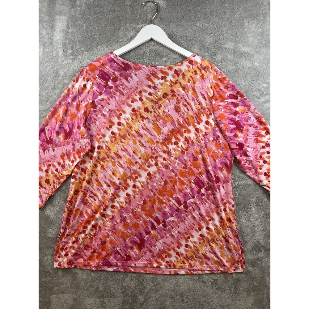 Susan Graver Top‎ Liquid Knit Sz 1X Pink White V-neck Minimalist Casual Normcore - Picture 5 of 6